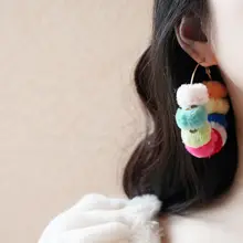 毛糸風カラフルラウンドイヤリング【冬用・甘いデザイン・クリエイティブなカラーコントラスト】