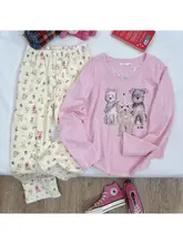 かわいい犬デザインのフード付きスウェットシャツとロングパンツ【秋冬用・家居服・極上の柔らかさ】（セットアップ対応）
