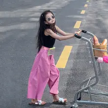 女の子用 夏季ジャンプスーツ【タンクトップ・ワイドパンツ・おしゃれデザイン】（セットアップ対応）