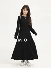 クルーネックTシャツ スカート 2点セット レディース ウエストマーク ドレープ感 シンプル きれいめ 上品 秋「XinmonLee」