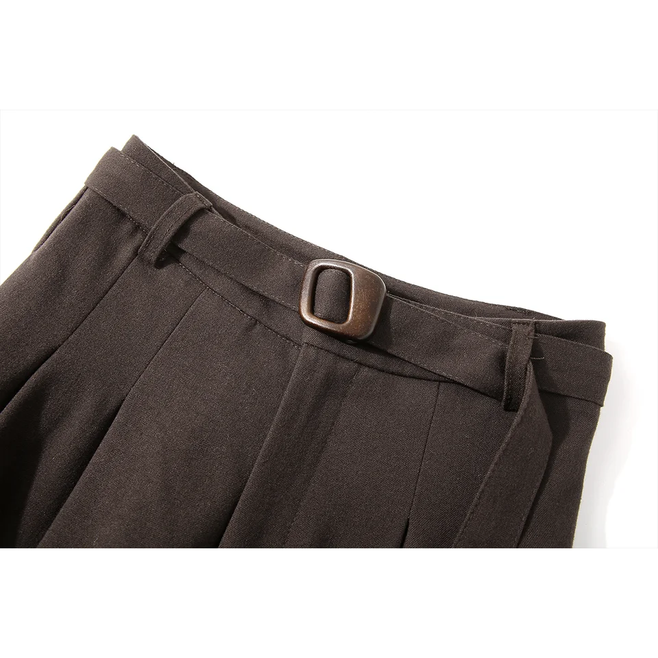 韓国風デザインの落ち感のあるワイドレッグパンツ【秋冬用・体型カバー・フィット】