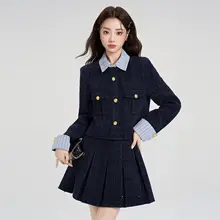 秋冬新作 フランス風 高級感あるショートコートとミニスカートの2点セット（セットアップ対応）
