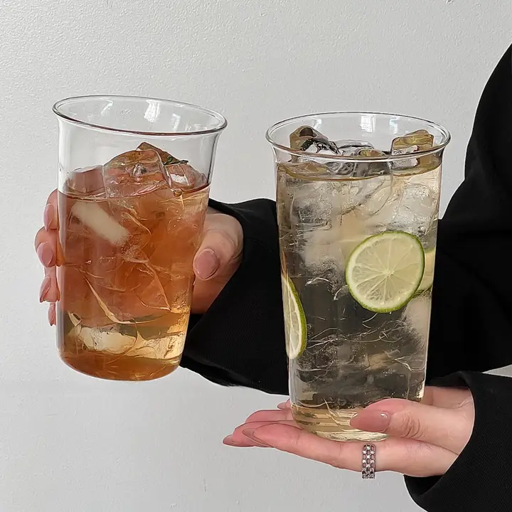 シンプルな高硼珪酸ガラスカップ【大容量・ラテ・果茶・冷飲用】