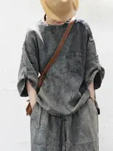 夏用 天絲麻デニムTシャツ【ヴィンテージ風・ユニセックス】