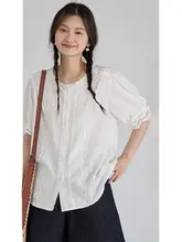 drawwind 無地 コットンシャツ レディース【夏用・ラウンドネック・レース装飾】