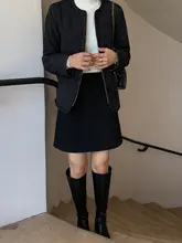 黒のウールAラインミニスカート【ハイウエスト・体型カバー・大きいサイズ・グレー】