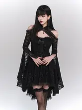 ゴシック風ドレス【ハロウィン用・レトロデザイン・ブラック・ノースリーブ】（セットアップ対応）