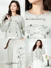手描きプリントのラフなTシャツ【レディース・春用・丸首・長袖】