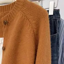 極上の柔らかさの100%ウールニットカーディガン【ラウンドネック・ルーズフィット・レディース】