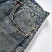 デニムパンツ メンズ ストレート ルーズ ダメージ加工 ウォッシュ加工 アメカジ ヴィンテージ ストリート マッドカラー 秋 大きいサイズ
