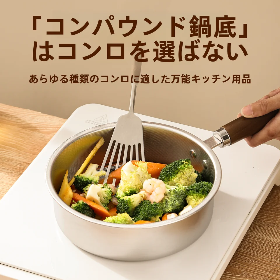 304不鏡鋼のフライパン【卵焼き・ステーキ調理用・ノンスティック】