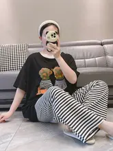 カラフルな小犬のデザイン！コットン製ラウンドネック大きめサイズの夏用ルームウェア（セットアップ対応 ）