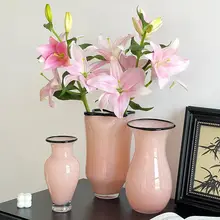 柔らかなピンクの琉璃製花瓶【水養生用・広口デザイン・新中式】