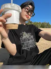 城堡刺繍Tシャツ 女性用 夏季 ゆったり 薄型 ラウンドネック 短袖 トップス