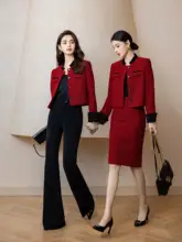 女子向け高級感 石榴紅編み込みジャケット【シンプルデザイン・セットアップ】