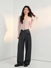 ストライプ切替のリボン付きカジュアルパンツ【ゆったりストレート・春用】（セットアップ対応）