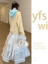 白色レースチュールスカート【夏用・ハイウエスト・Aライン・プリンセススカート・ふんわり】