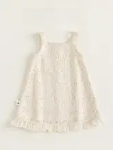 夏用 フラワー刺繍の子供用ノースリーブワンピース【可愛いデザイン・フリル付き・透かし編み】（セットアップ対応）