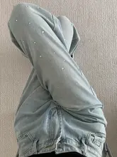 ビッグサイズ レディース デニムパンツ【ワイドレッグ・ストレート・春秋用・装飾ビジュー】