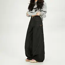 高級感あふれる ブラックワイドレッグデニムパンツ【ハイウエスト・女性用・シンプルデザイン】