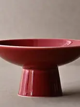 青花柄の高脚小皿【ポーセリン製・お菓子皿・青縁・高足デザイン】