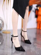 セクシーなレースデザインのポインテッドトゥハイヒール【細いヒール・サイドオープン・リボン付き】