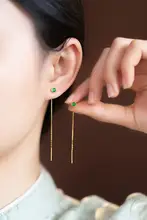 高冰種の翡翠イヤリング【天然石・流れるタッセル・純銀製】