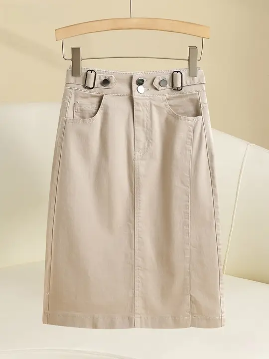 ハイウエストデニムスカート【夏用・フレアデザイン・ミディ丈・シンプルスタイル】