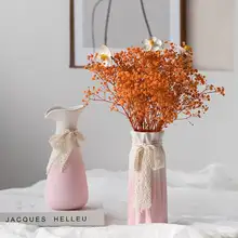 北欧風のグラデーションピンク陶器花瓶【モダンデザイン・インテリア装飾用】