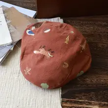 刺繍入りリネンの動物デザインキャップ【春夏用・日よけ・女性用】