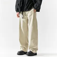 極上の柔らかさコットン製チノパンツ【カジュアル・カーキ・ワイドレッグ・春秋用】（セットアップ対応）