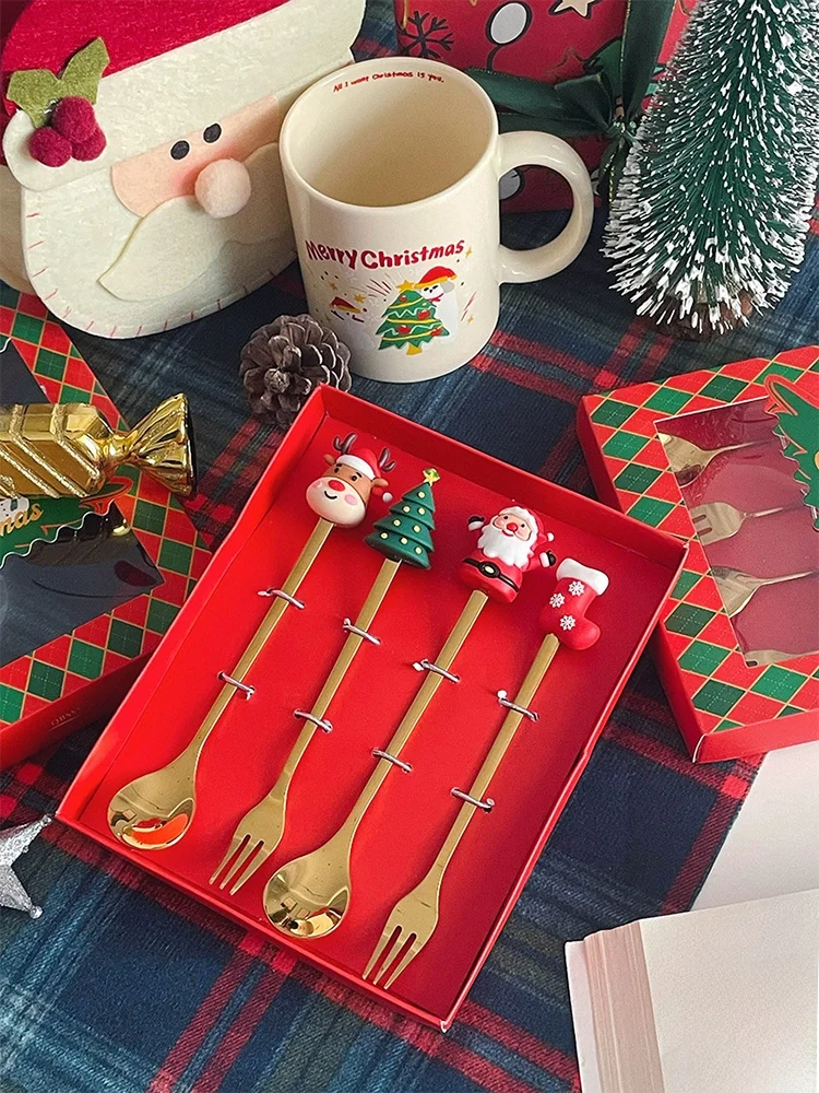 キャラクターカトラリーセット：ステンレス製スプーンとフォークのクリスマスプレゼント