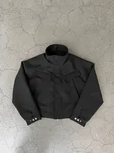 ポケット付き立体カットの磁気留め具フルジップジャケット【アセテート混合・ブラック】