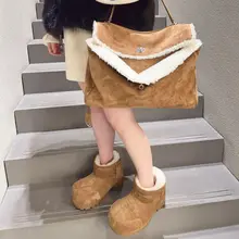 厚底防滑中筒雪地靴【大きめデザイン・裏起毛・男女兼用】