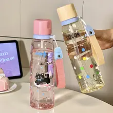 可愛い猫デザインのプラスチック製水筒【食品級・持ち運び便利・防落】