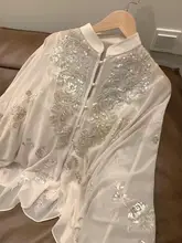 春の銀色ビーズ刺繍ケープトップス【Aライン・フレアスカート・シャツコート】（セットアップ対応）