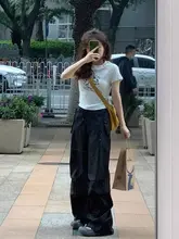 黒い工事作業パンツ【春用・レディース・フィット・ワイドレッグ】