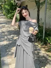 感漂う女性用サマーコーディネート【カジュアル・不規則な短袖・ワイドパンツ】（セットアップ対応）