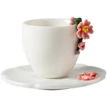 羊脂玉の花デザインカップ【高級手作り・白磁製・ティーコース用】