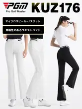 PGM レディースゴルフパンツ【微フレアロングパンツ・ストレッチゴムウエスト・スリット入り】