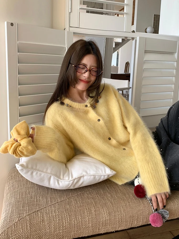 needles モヘアカーディガン 別注：通勤風のラグジュアリー格子デザインを実現