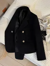 ブルーとブラックの英国風ショートジャケット【春秋用・おしゃれ・ウールブレンド】