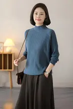 女性用ハイネックニットトップス【大きいサイズ・秋冬用・ゆったりシルエット・細見えデザイン】