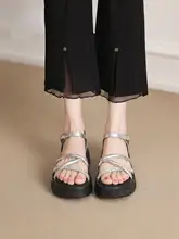 厚底ローマ風サンダル【水晶ストラップ・夏用・カジュアル】