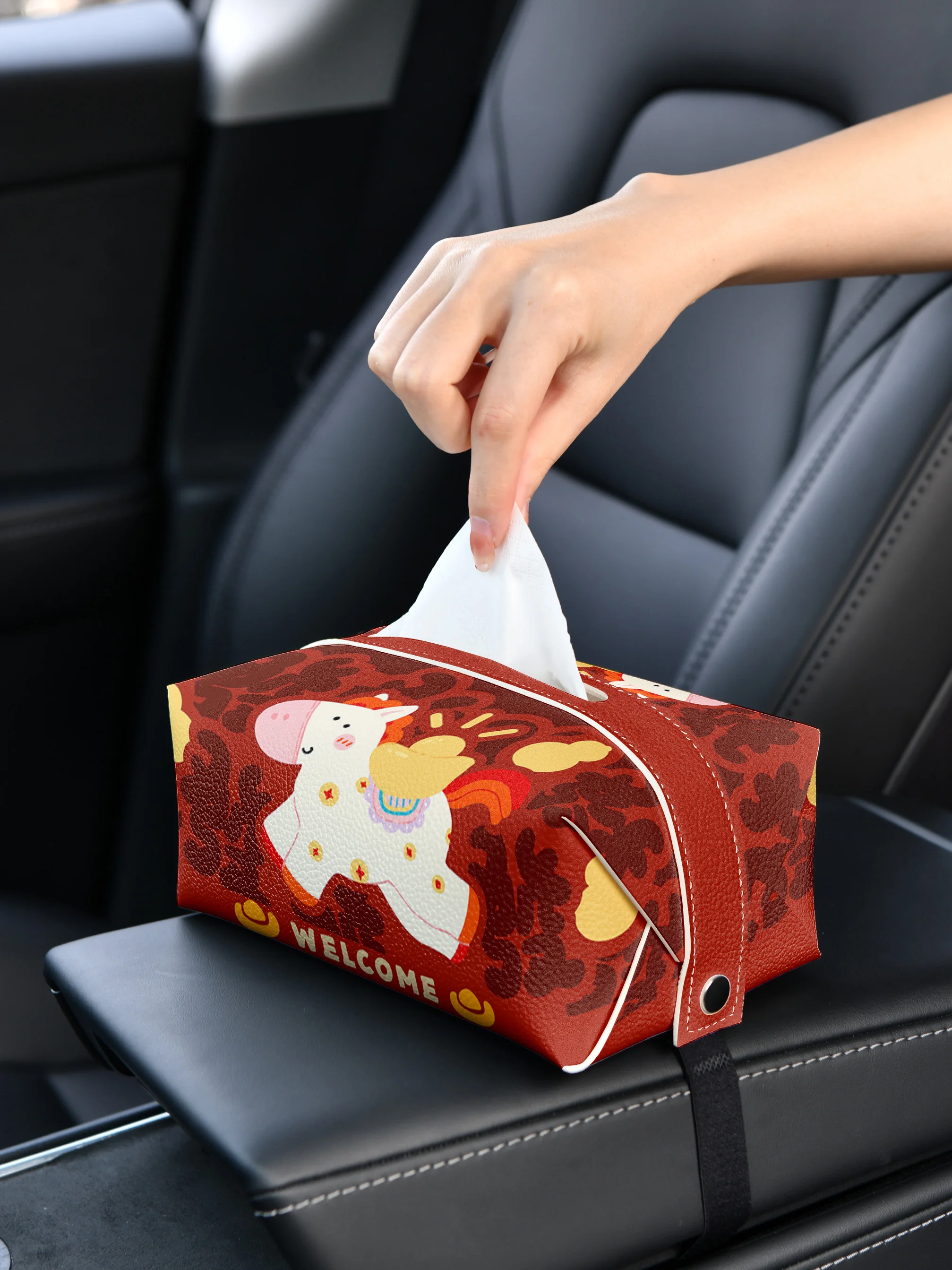 かわいい馬の車載ティッシュボックス：キャラクターデザインと皮質耐久性の実証