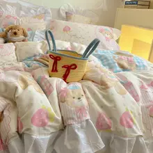 春夏用カートンデザインの全棉ベッドカバー【学生向け・清新スタイル・三点セット（セットアップ対応）】