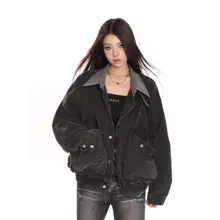 アメリカンスタイルのヴィンテージ加工コットンジャケット【春秋用・レザー襟】