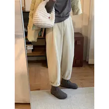 カジュアルパンツ レディース コーデュロイ ゴムウエスト オフホワイト ヴィンテージ ルーズ テーパード アンクル丈 秋冬 着回し