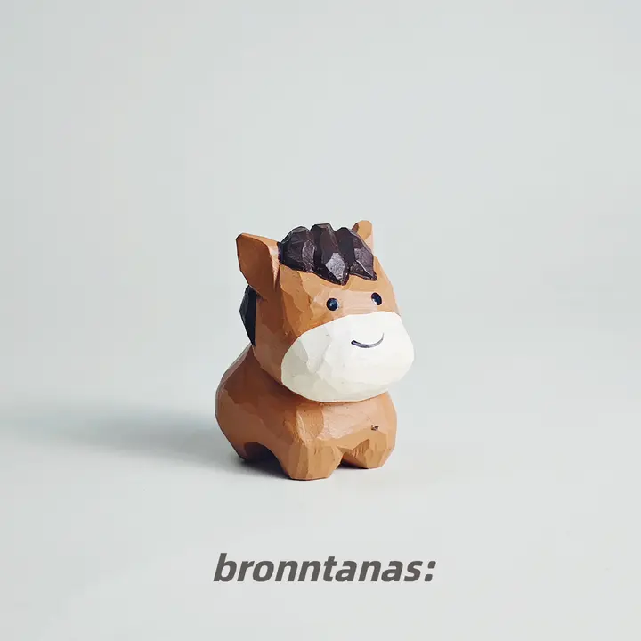 手作り木彫りの小さな茶色の馬の置物【デスクトップ用・癒し系・クリエイティブギフト】