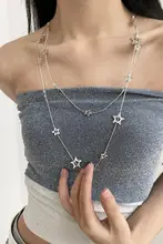 スタイリッシュな二重星型ロングネックレス【カジュアル・ユニセックス・秋冬用】
